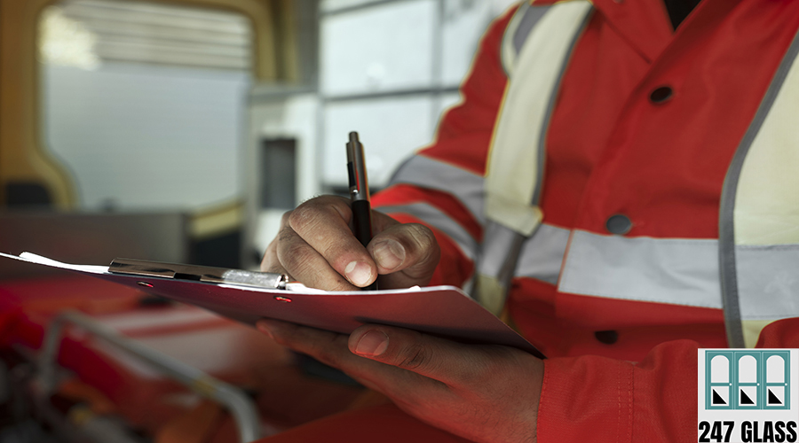 side-view-man-taking-notes-ambulance-car Window Installation for Retail Shops