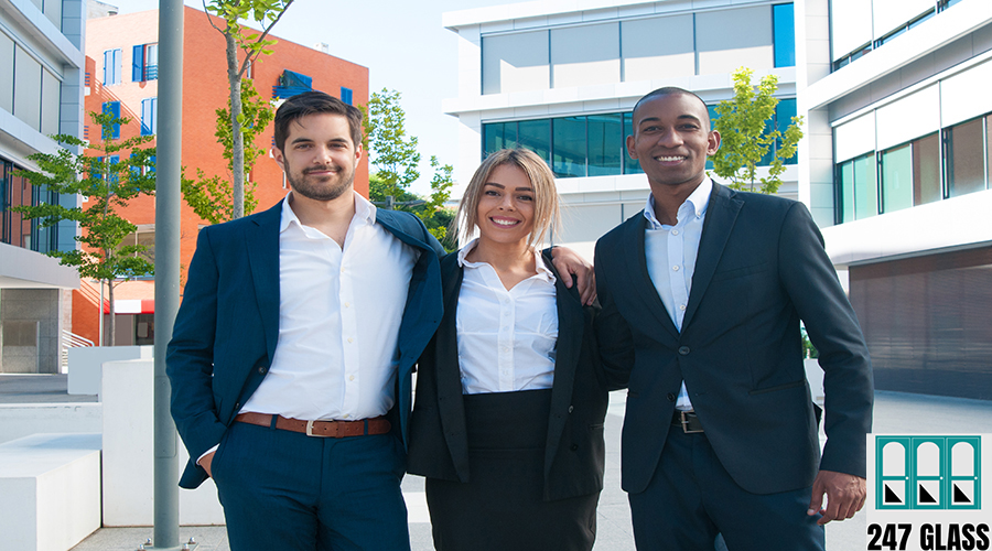Successful multiethnic business team Window Installation for Retail Shops