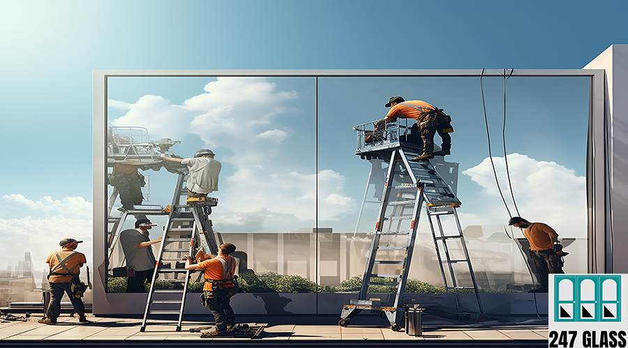 window-works-men-installing-window Window Installation for Retail Shop