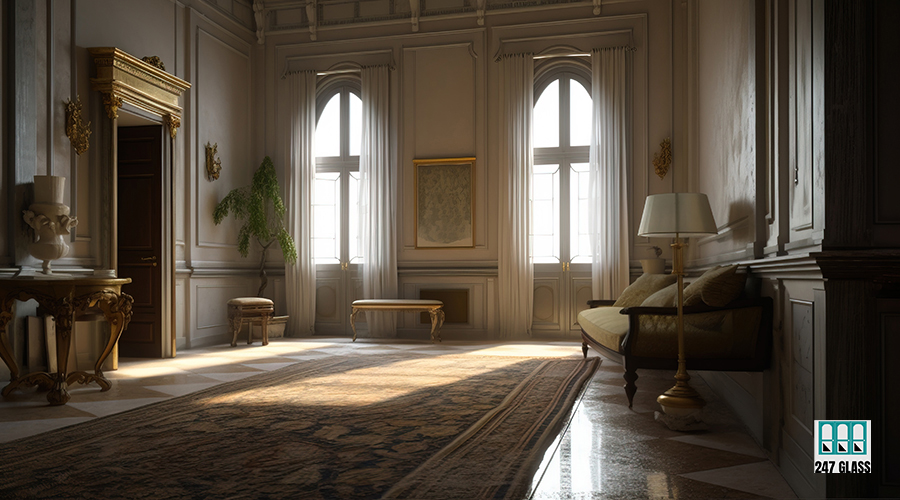 Design of a cozy living room interior in a modern classicism style. AI generated. Design of a cozy living room interior in a modern classicism style. AI generated. Luxury apartment wallpaper.