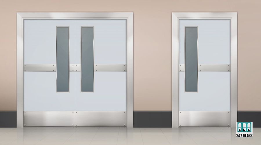 Double doors to hospital room, lab or kitchen commercial door service