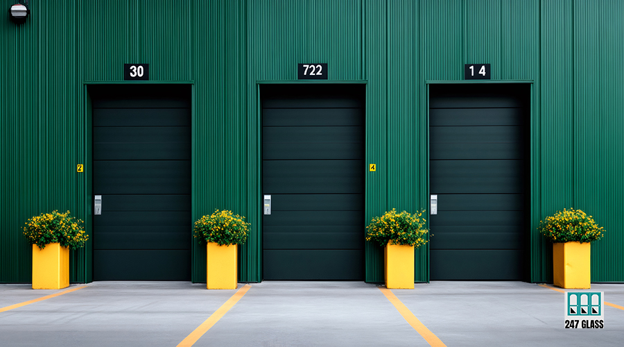 vecteezy_three-loading-docks-with-yellow-flower-pots-at-a-green_58177471.webp commercial door service