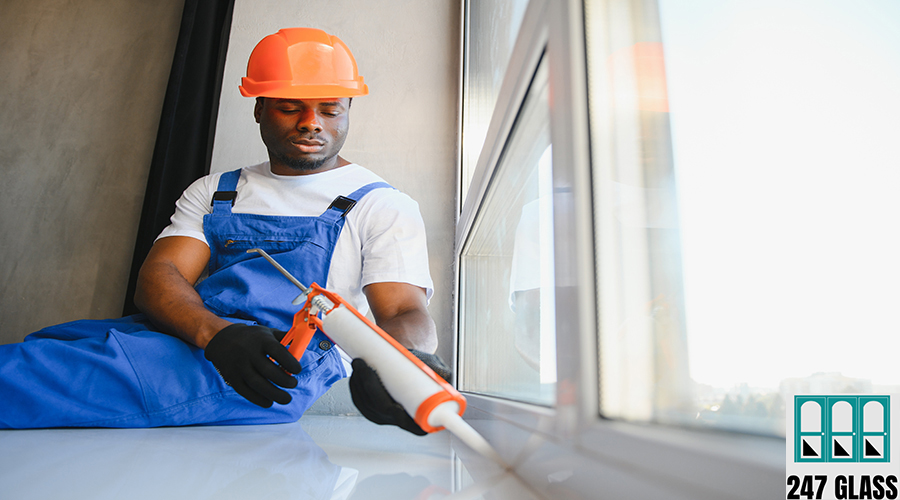 Young African Repairman In Overalls Installing Window window glass installation